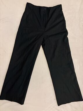 Neiman Marcus Black 100% Worsted Wool High-Rise Wide-Leg Pants
